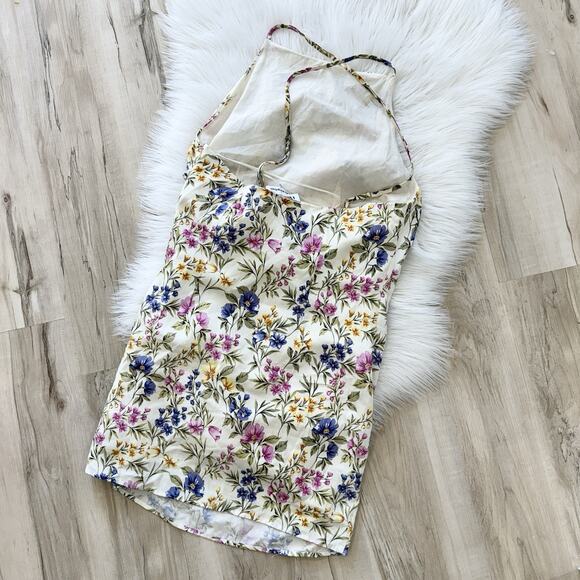 En Saison Valeria Halter Strappy Ruched Floral Cotton Mini Dress Medium MM4580 - Picture 2 of 5